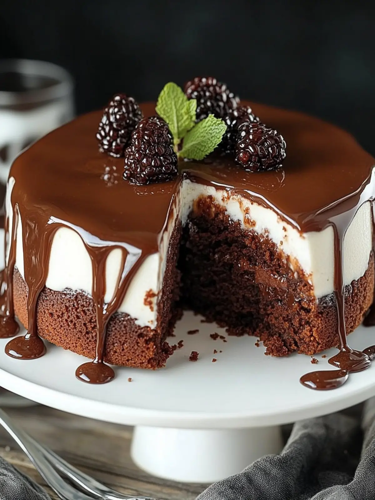 Juicy chocolate cake with glaze