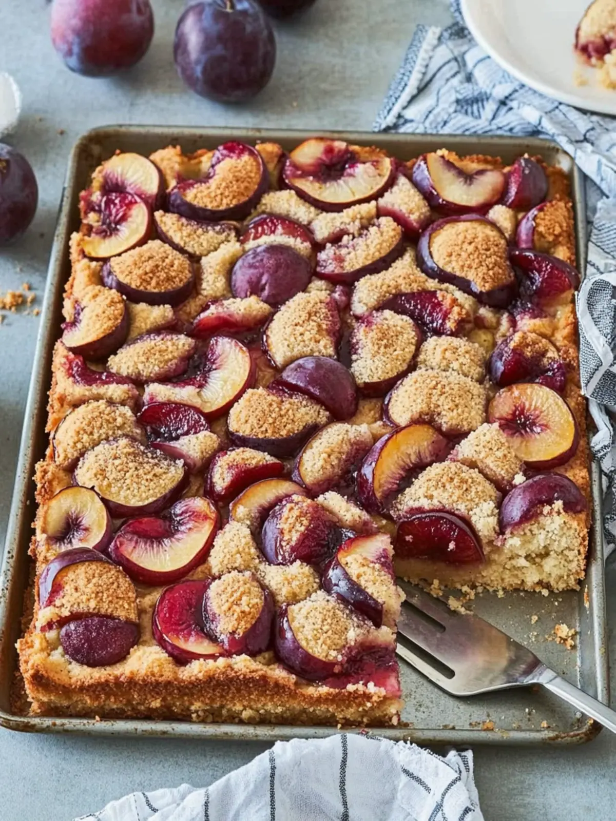 Plum cake with crumb topping from the tray – quick & easy