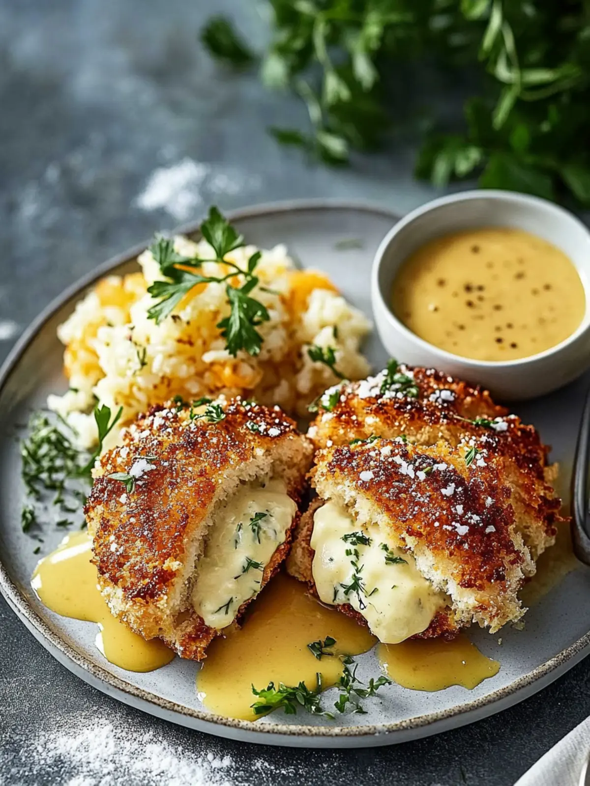 Hähnchen mit Brezelkruste und Honig-Senf-Sauce