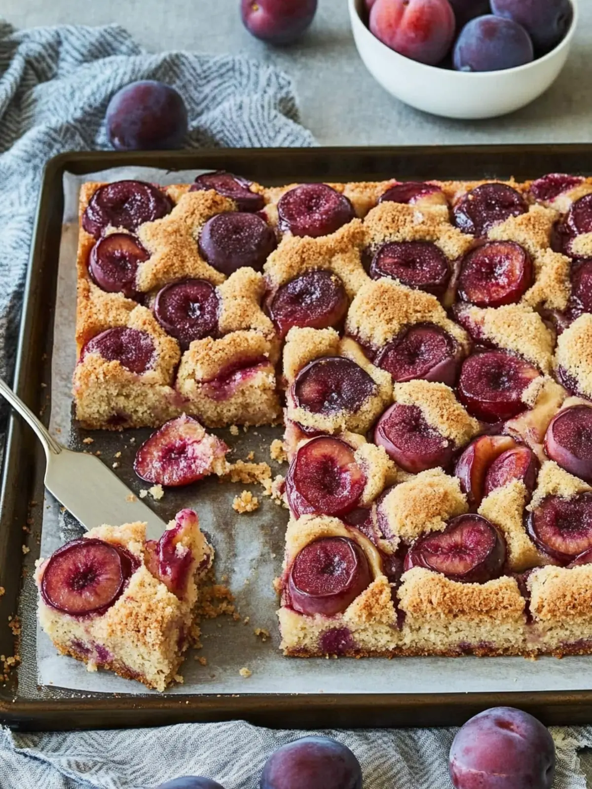 Plum cake with crumb topping from the tray – quick & easy