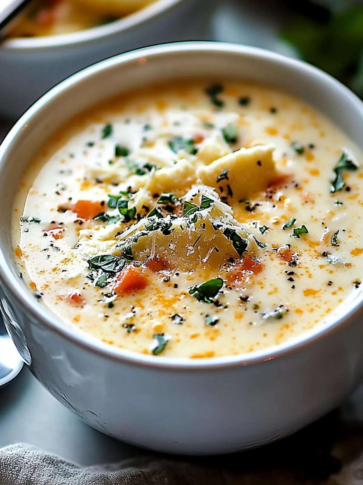 Einfache, cremige Crock Pot Hähnchen Parmesan Suppe