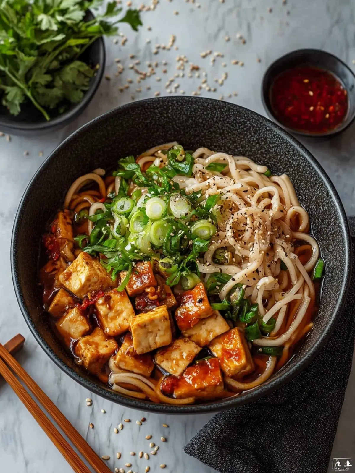 Schnelle Udon-Pfanne mit Gemüse und Tofu