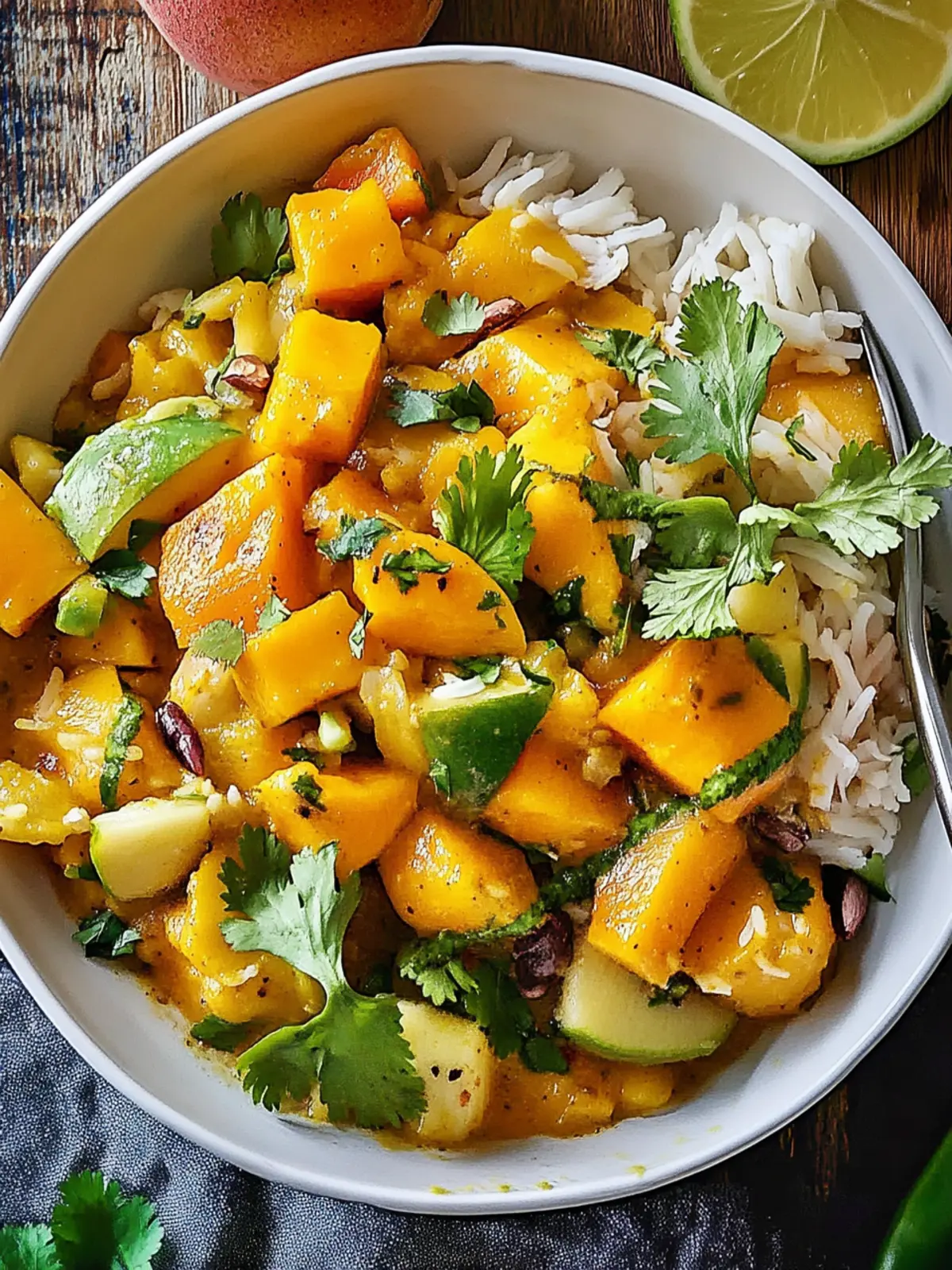 Spitzkohl-Curry mit gebratener Mango