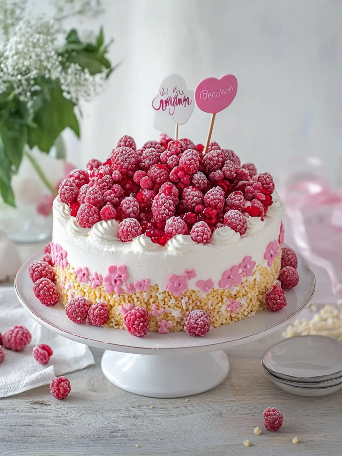 Birthday cake with raspberries no baking