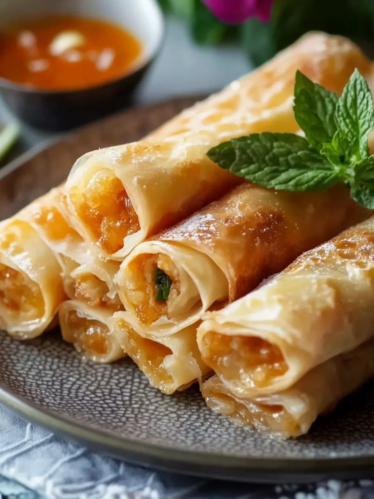 Goldene knusprige Reispapier-Frühlingsrollen selbstgemacht