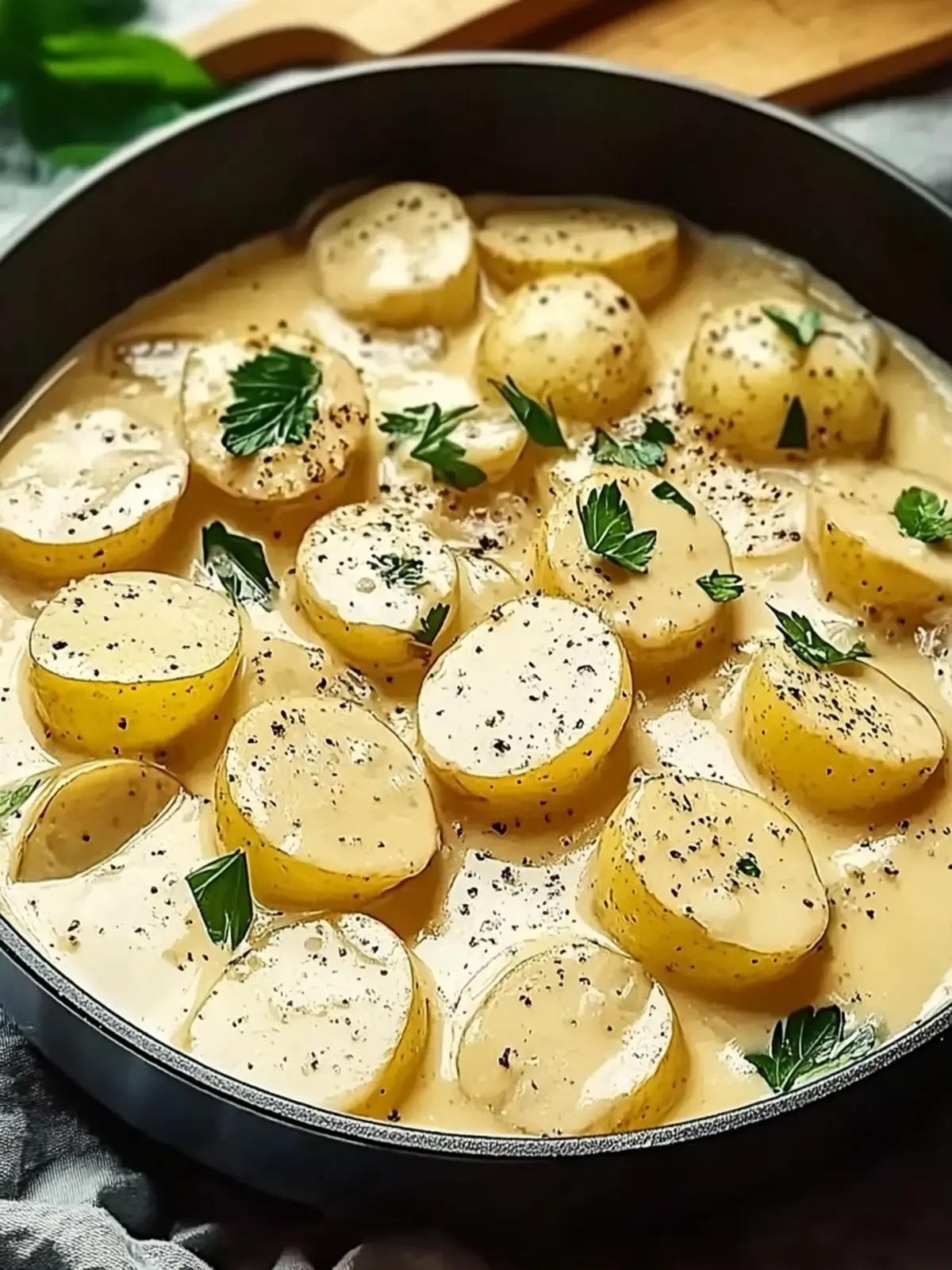 Potatoes with garlic cream sauce easy to prepare