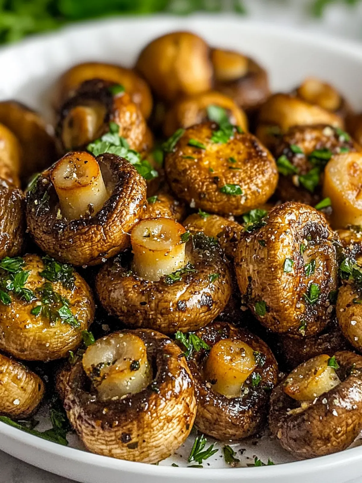 Crispy mushrooms from the air fryer with garlic and herbs