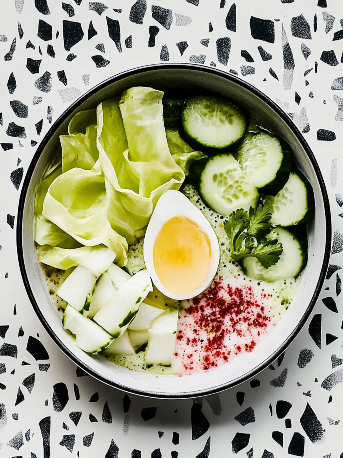 Gehobelter Kohlrabi mit zerdrückter Avocado