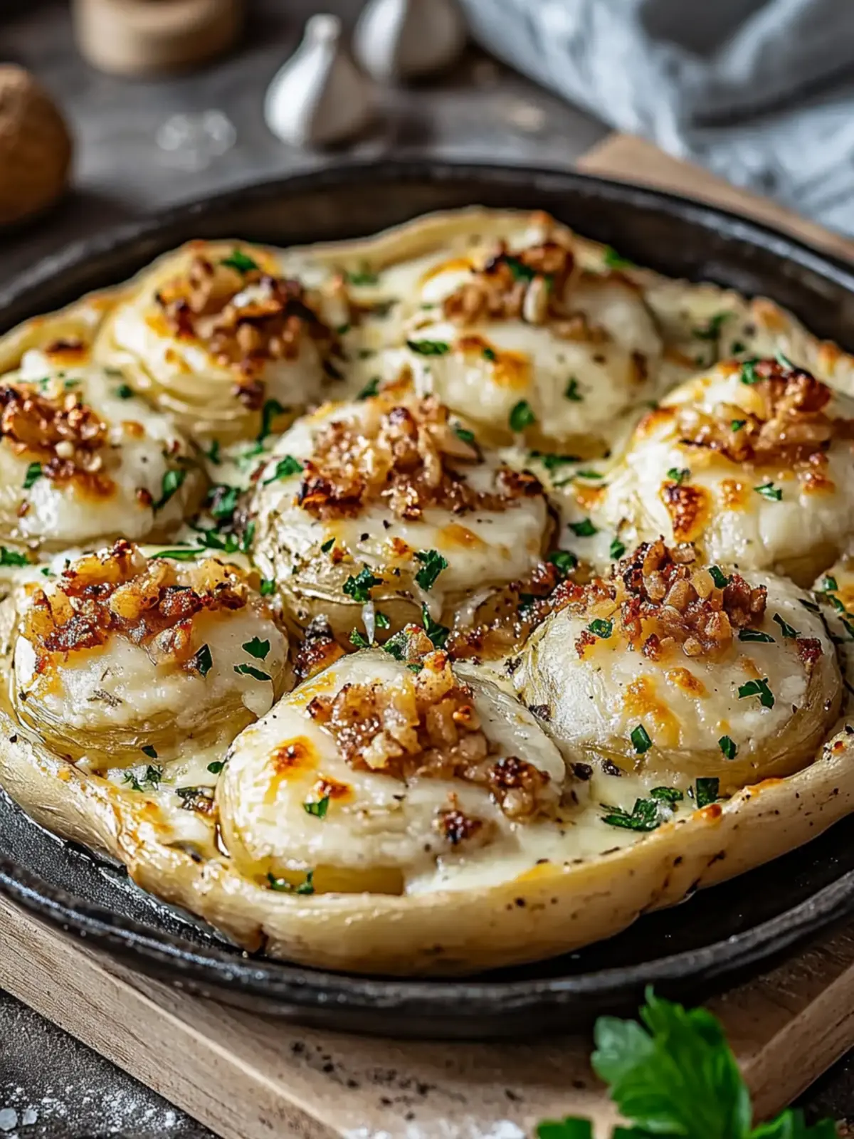 Stuffed potatoes in tarte flambée style - savory oven dish with flair
