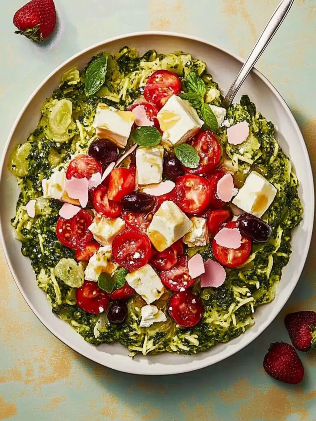 Zucchini-Pesto-Gerste aus einer Pfanne