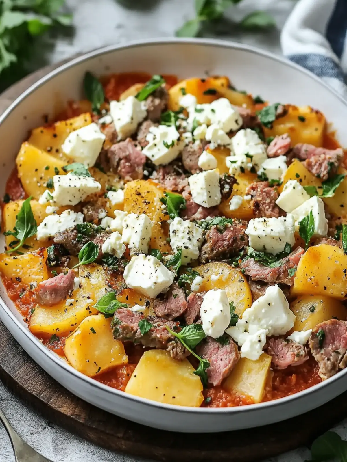 Sweet potato minced meat casserole with feta – hearty & healthy