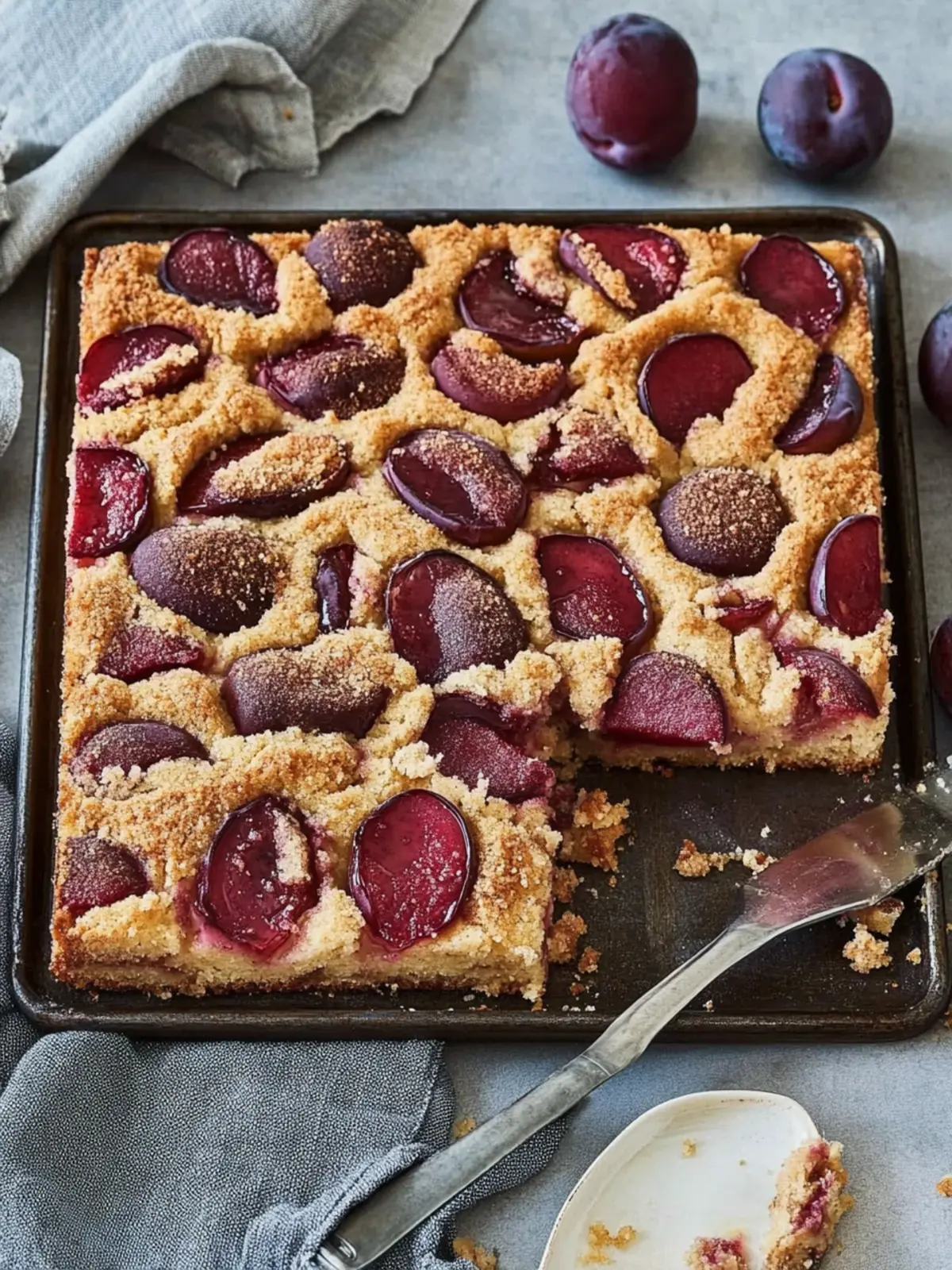 Plum cake with crumb topping from the tray – quick & easy