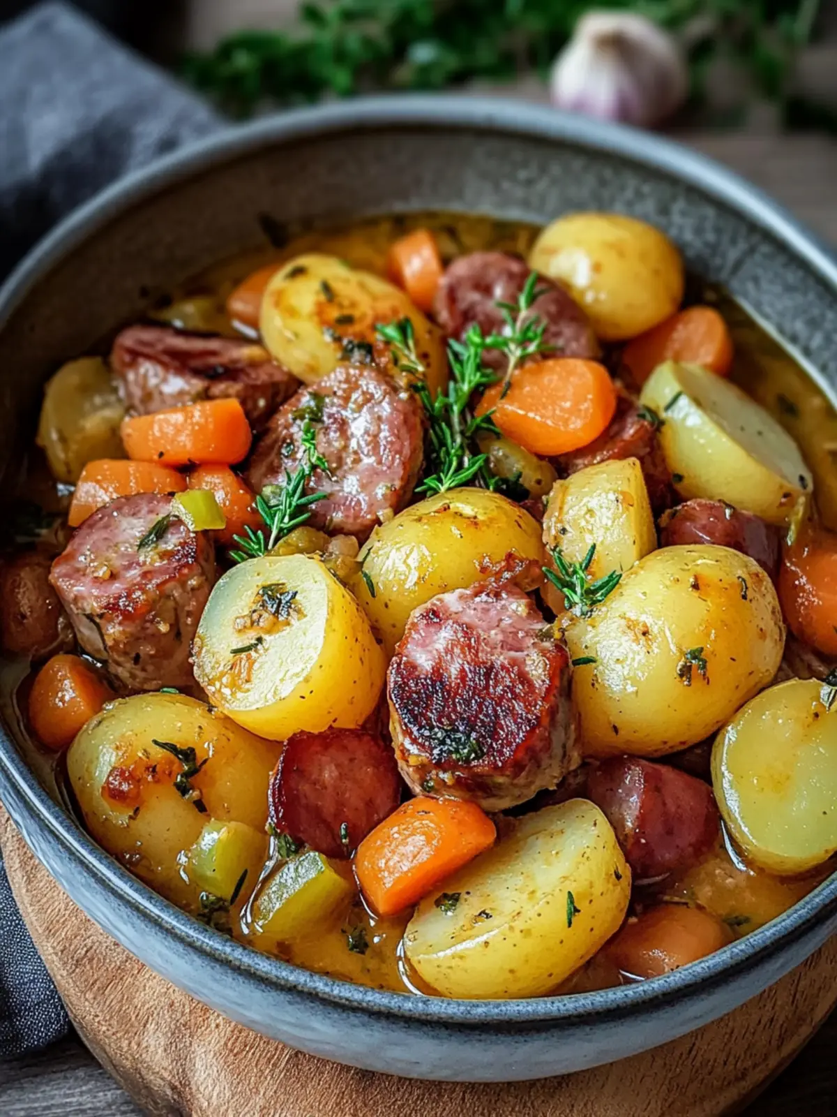 Delicious stew with potatoes & beef sausages - quick to make