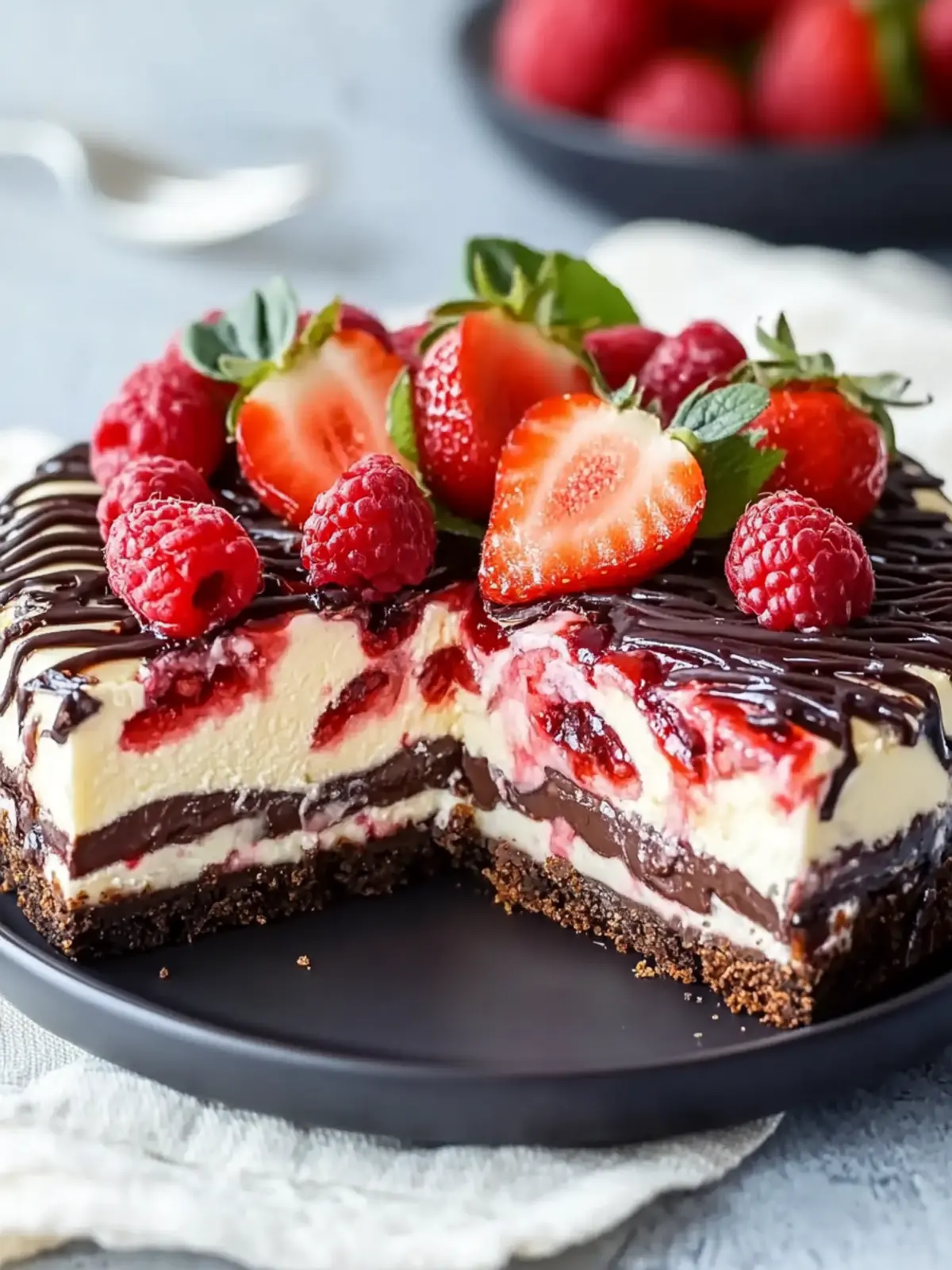 Chocolate-Strawberry-Swirl-Cheesecake – A delight of creaminess and freshness
