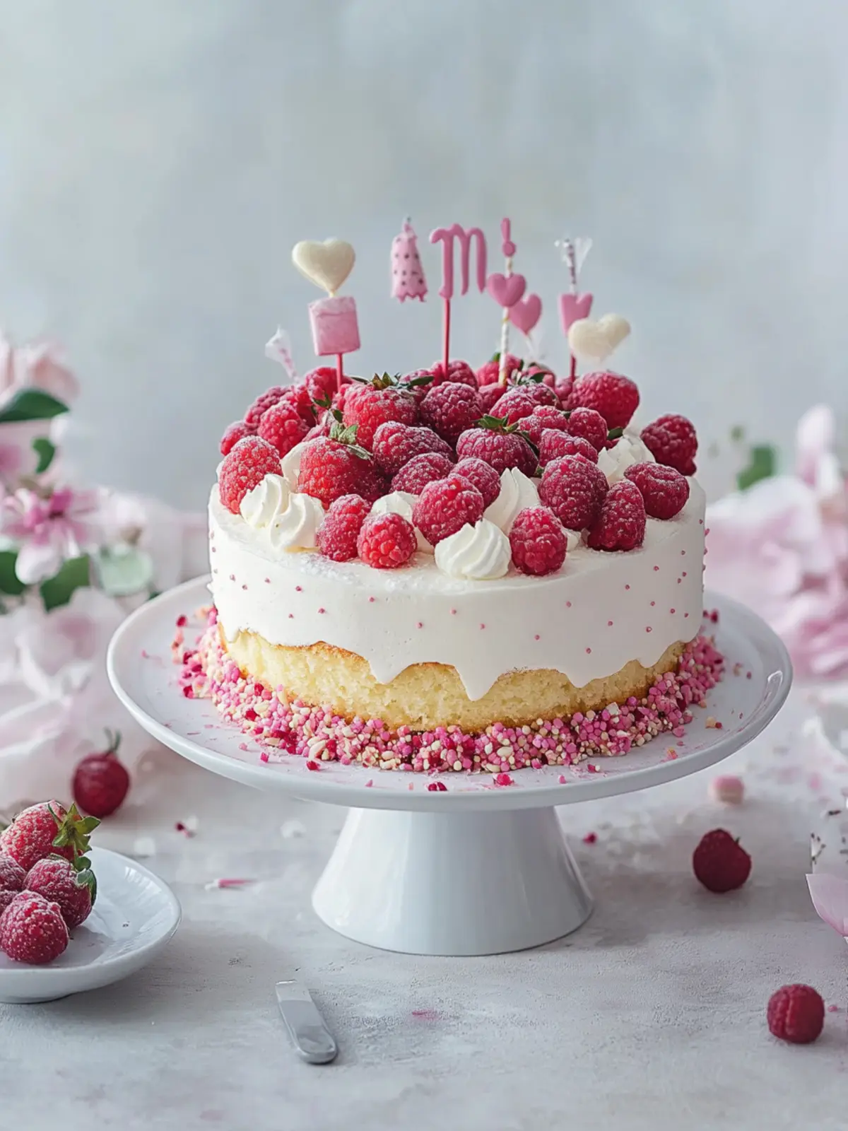 Birthday cake with raspberries no baking