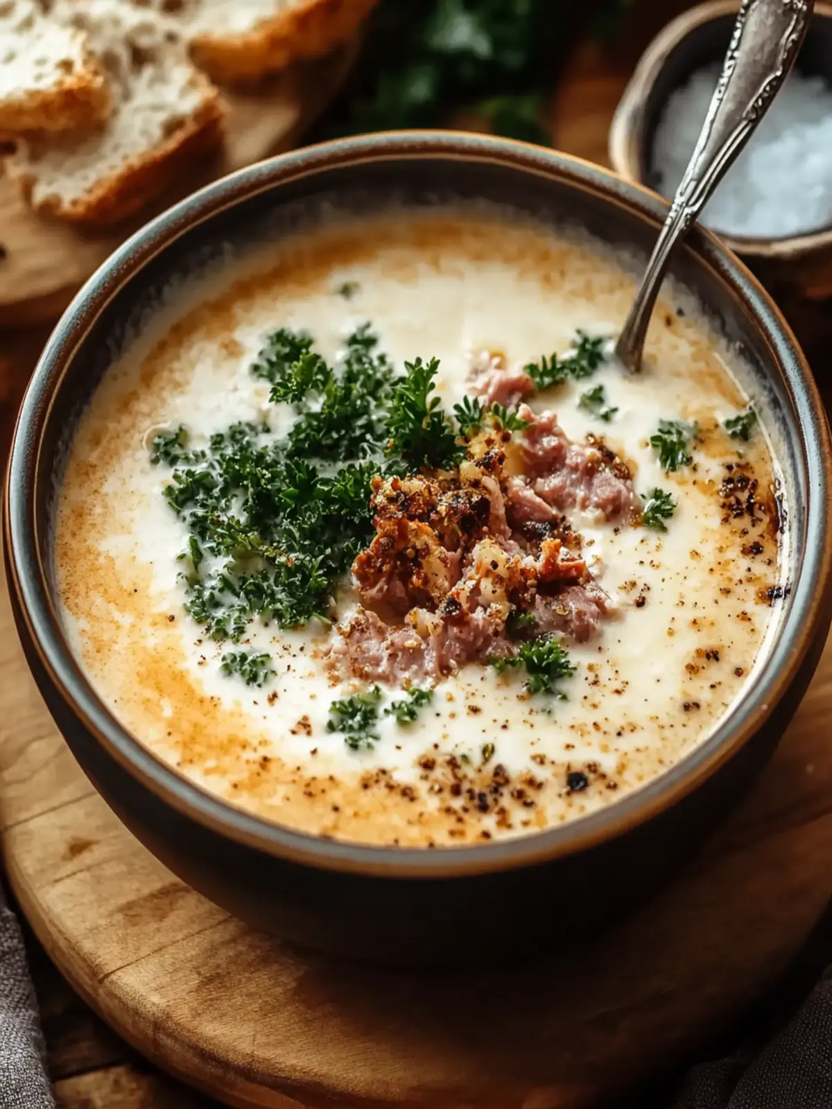 Friss-dich-dumm-Suppe is a creamy cheese soup with minced meat