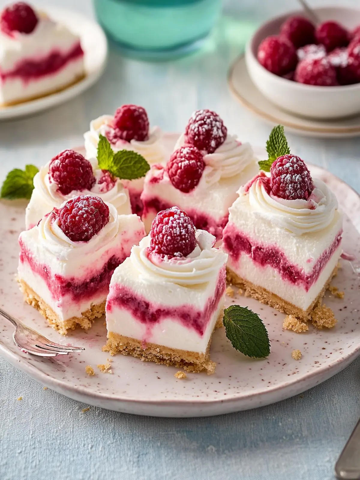 Raspberry cheesecake bars without baking – Quick dessert ideas for Valentine's Day