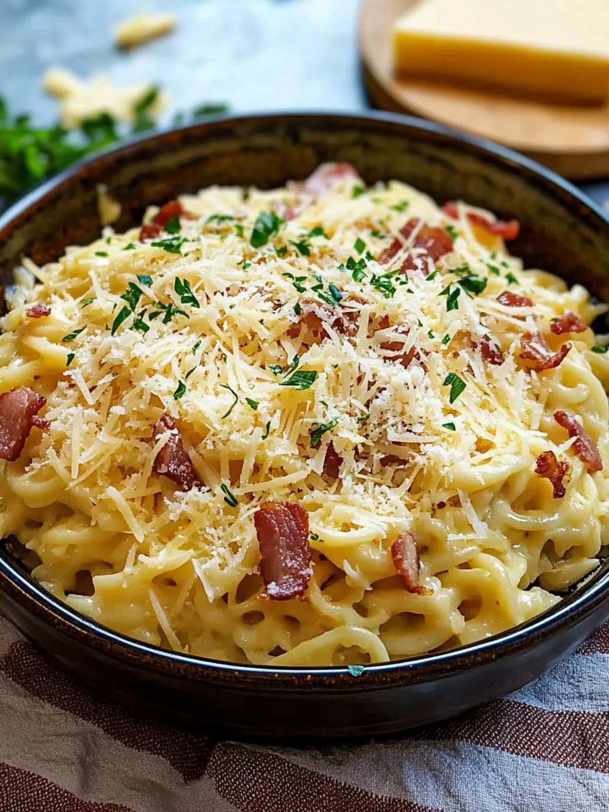 Spätzle mit Speck und geriebenem Käse. Ein ausgezeichnetes Rezept