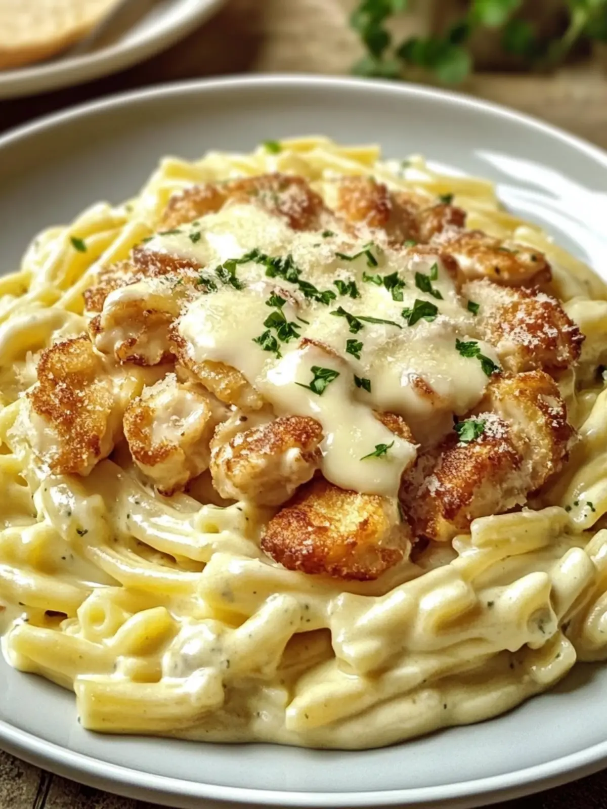 Crispy chicken with creamy pasta made in 20 minutes