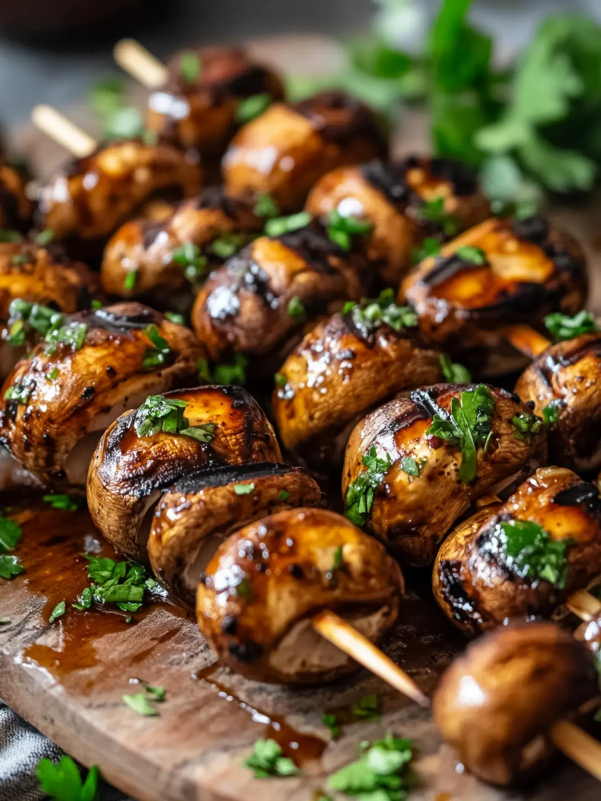 Grilled mushroom skewers with tamarind glaze