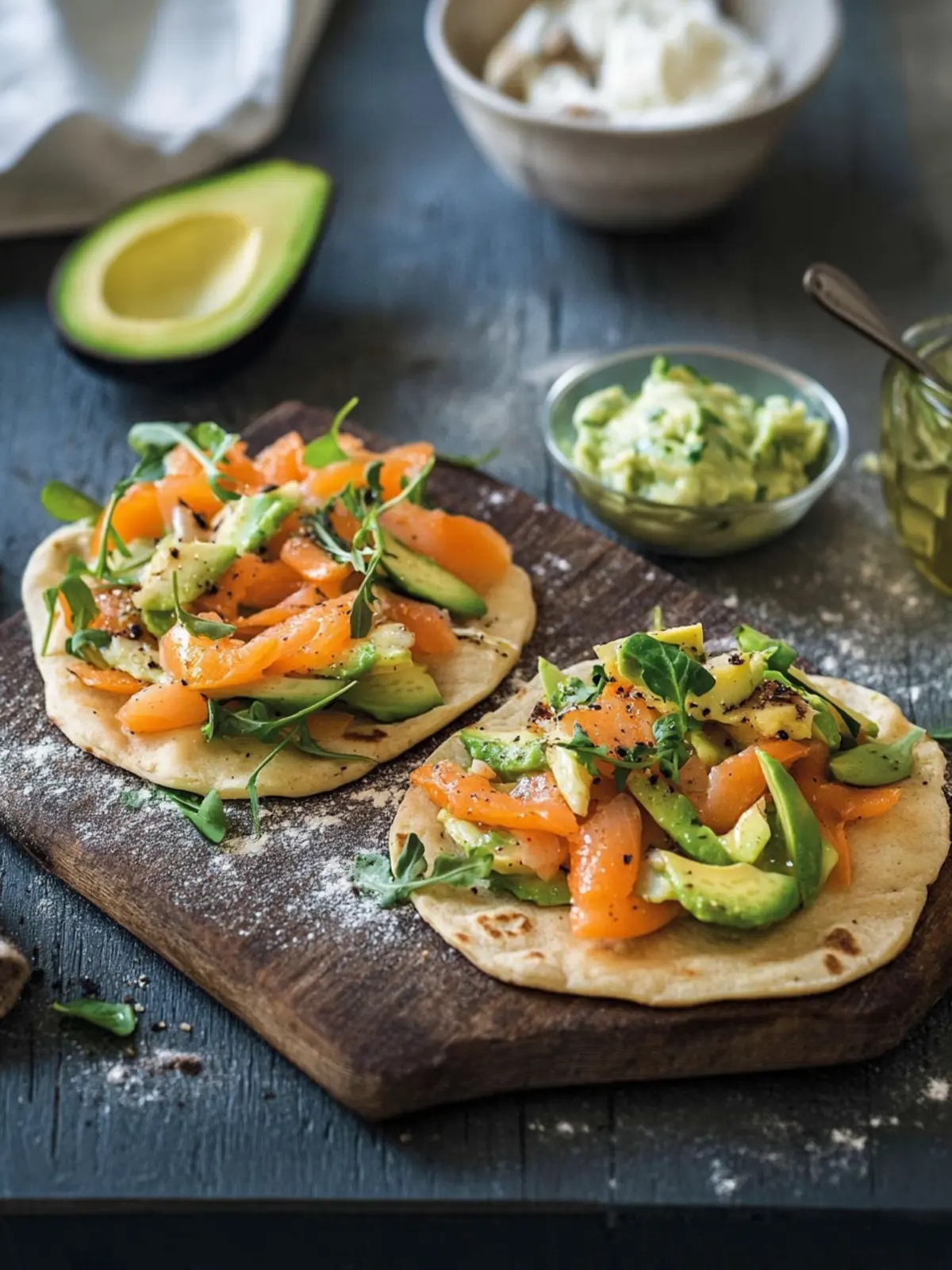 Fladenbrote mit Lachs und Avocado