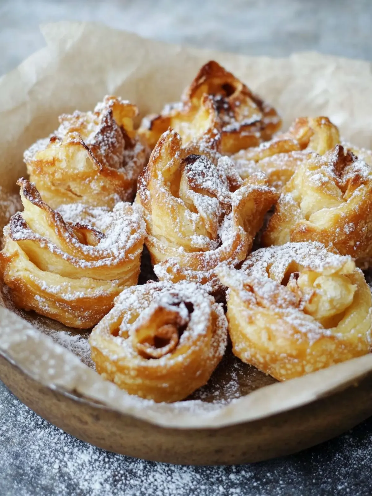 Sweet puff pastry scrolls from the hot air fryer