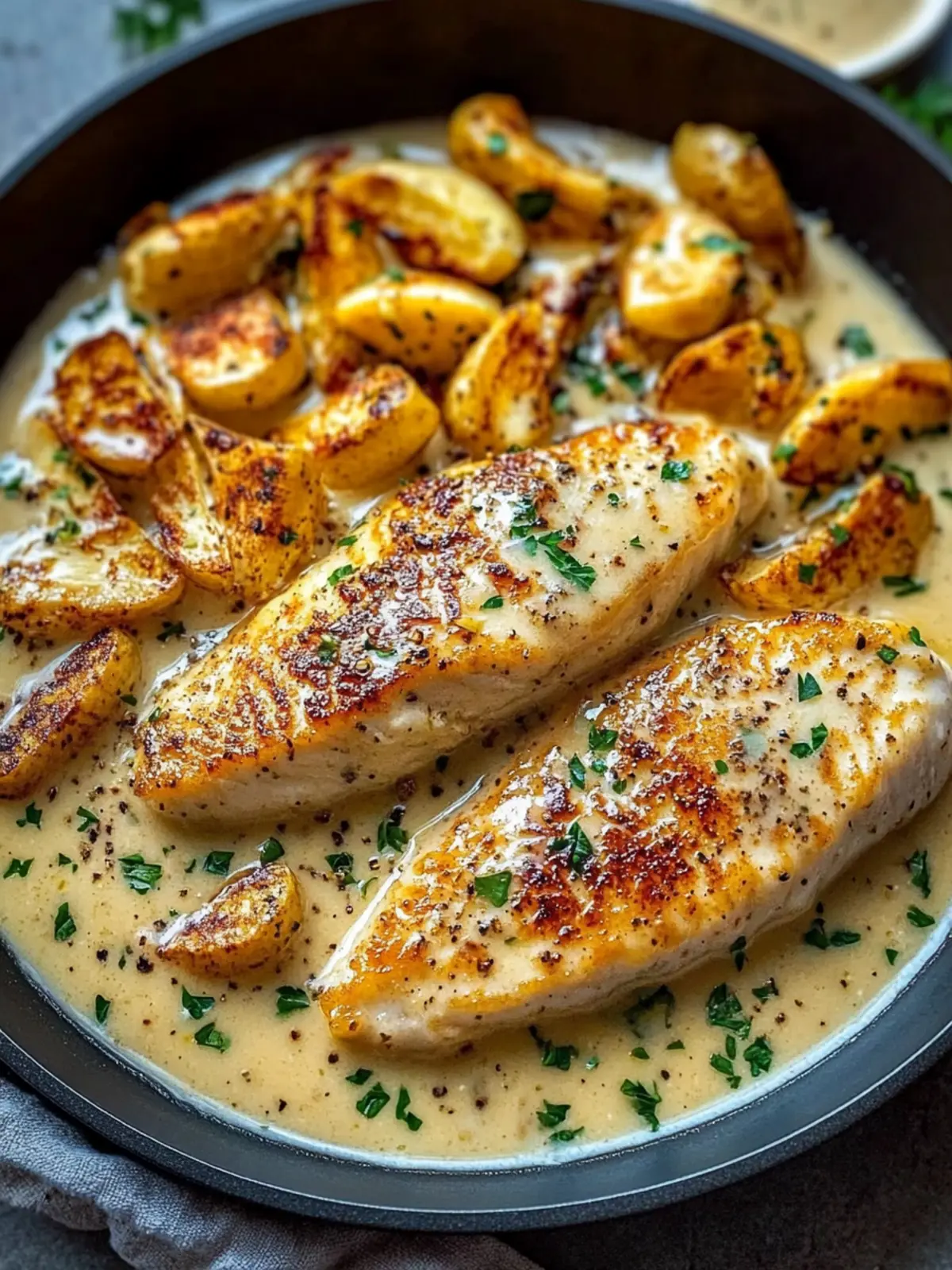 Chicken breast in creamy garlic sauce a quick dish in 20 minutes