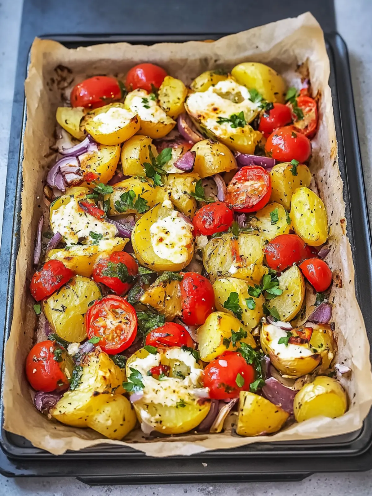 Roasted vegetables with potatoes from the tray - Mediterranean recipe