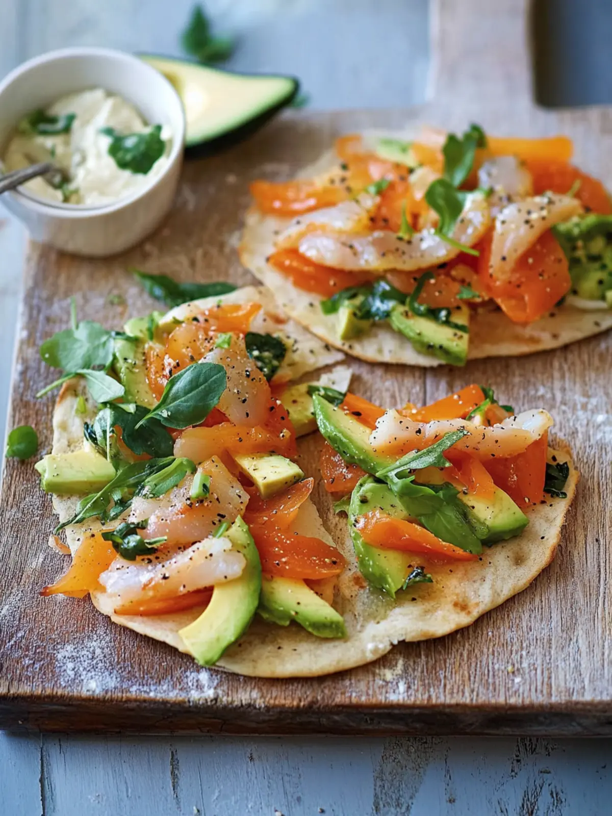 Fladenbrote mit Lachs und Avocado