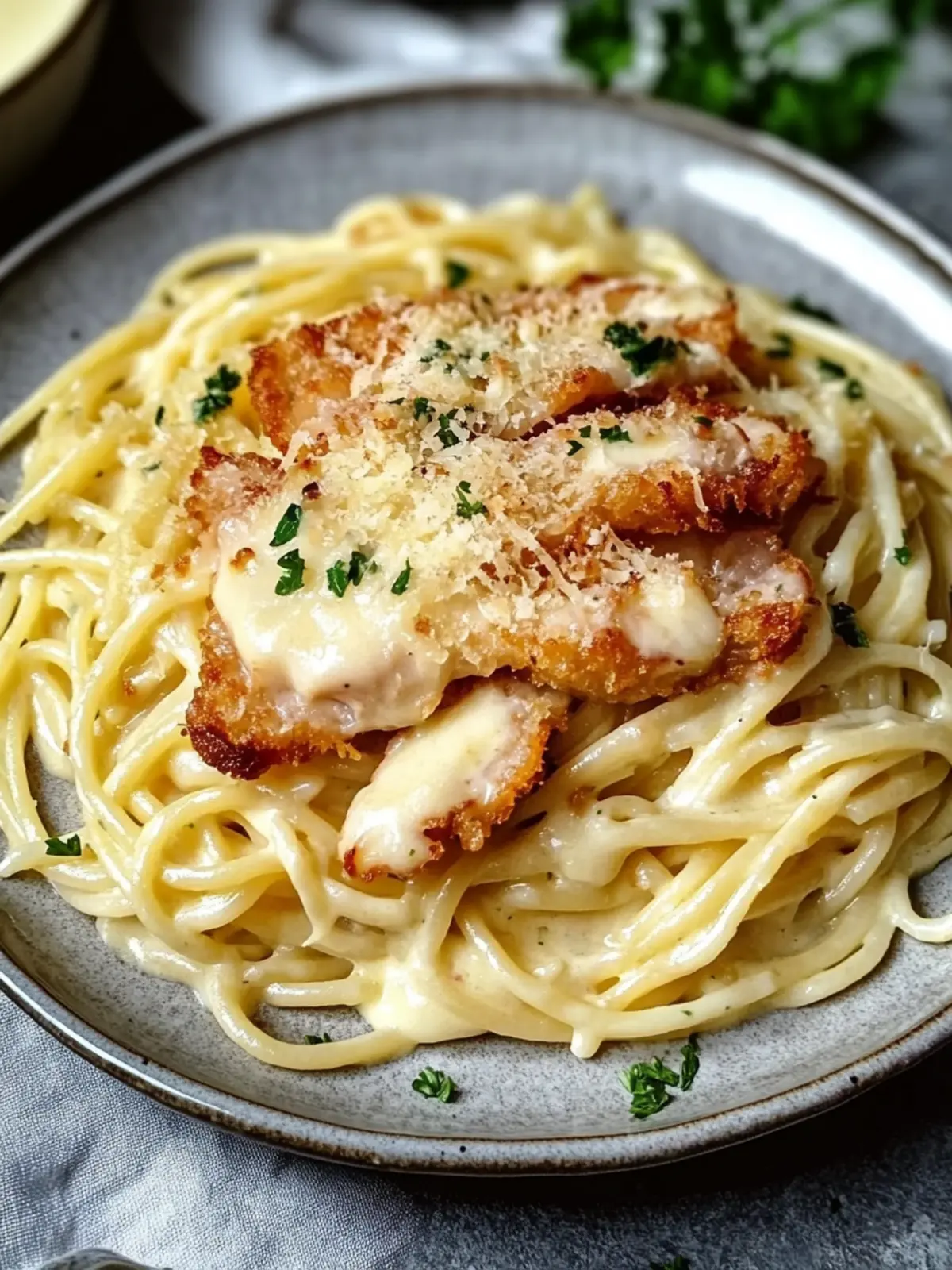 Crispy chicken with creamy pasta made in 20 minutes