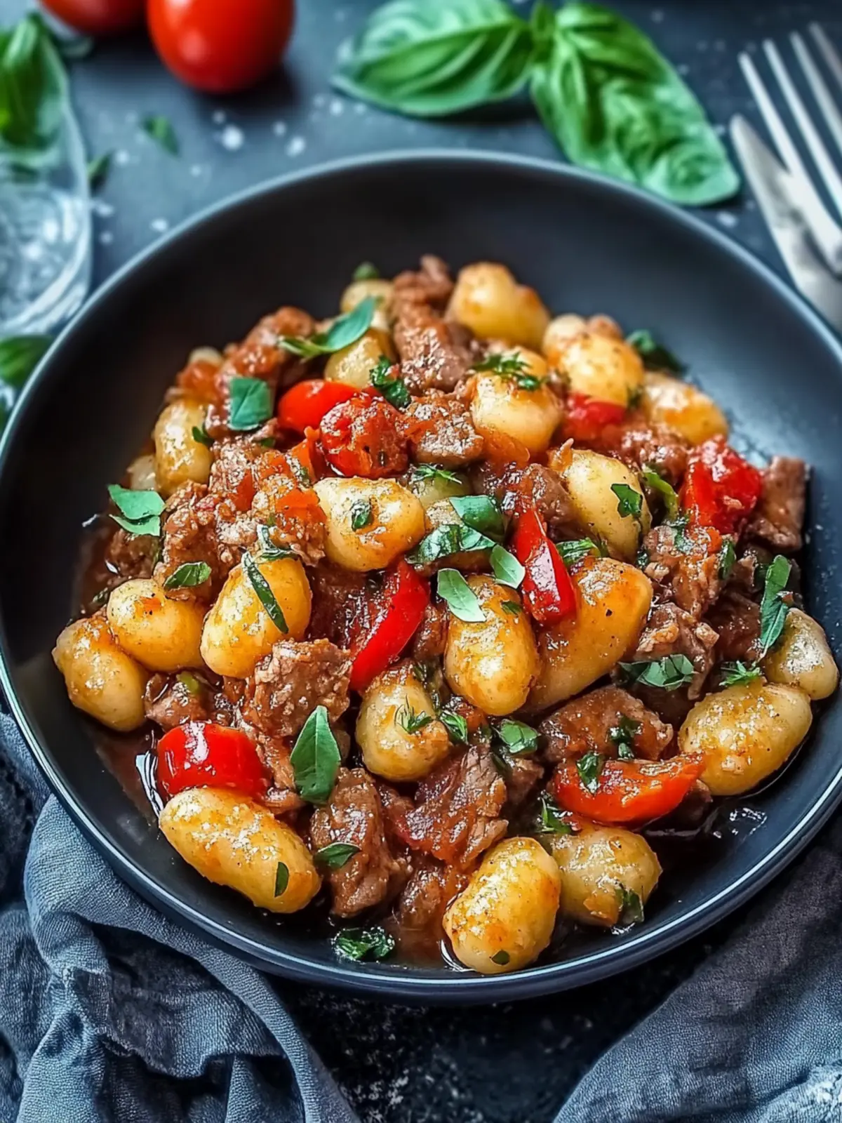 Gnocchi pan with ground meat and bell pepper