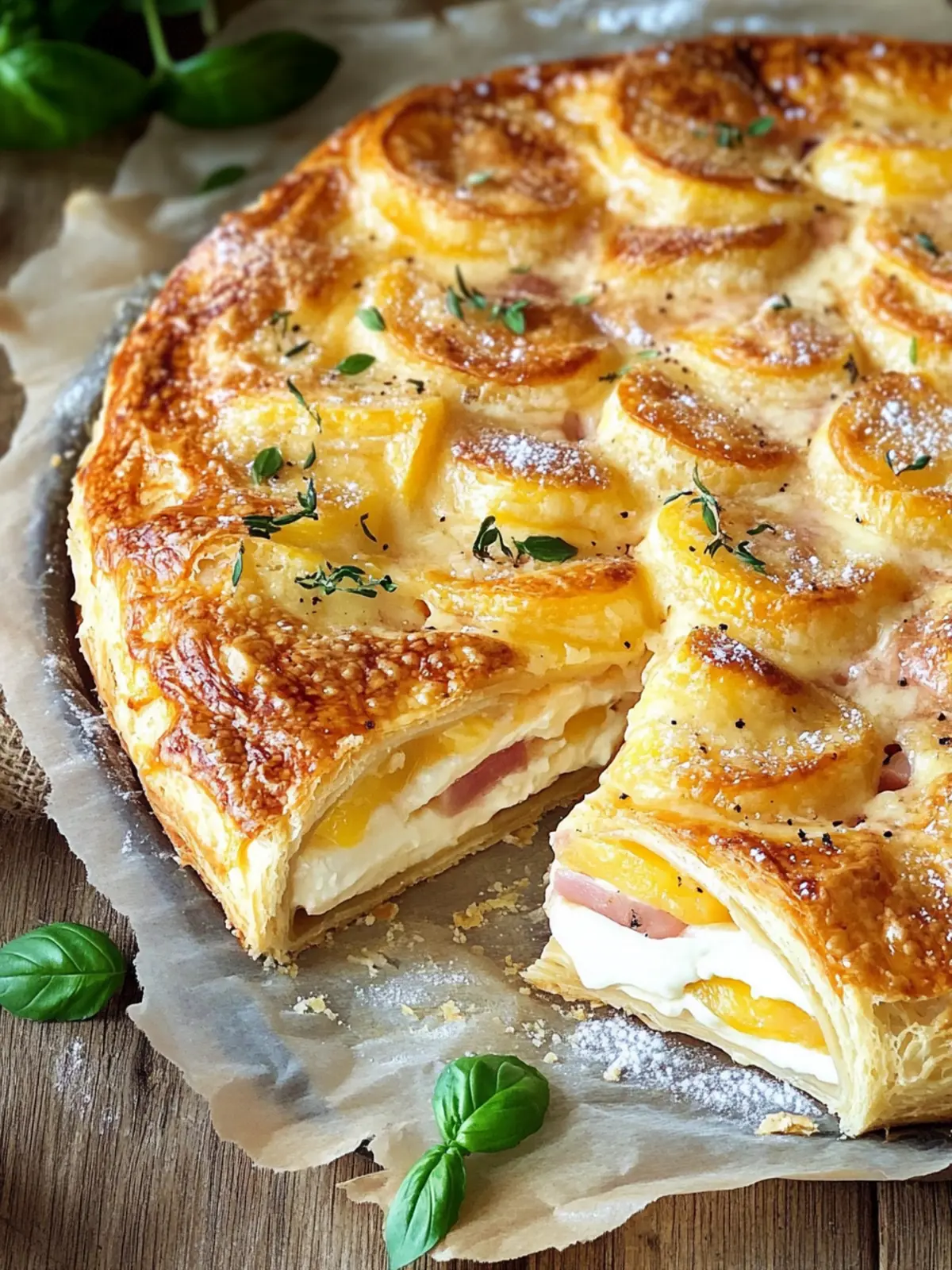 Puff pastry with ham and cheese