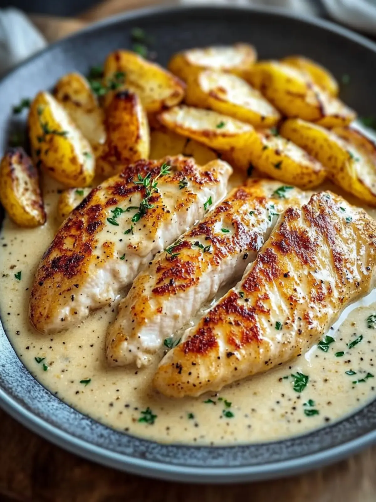 Chicken breast in creamy garlic sauce a quick dish in 20 minutes