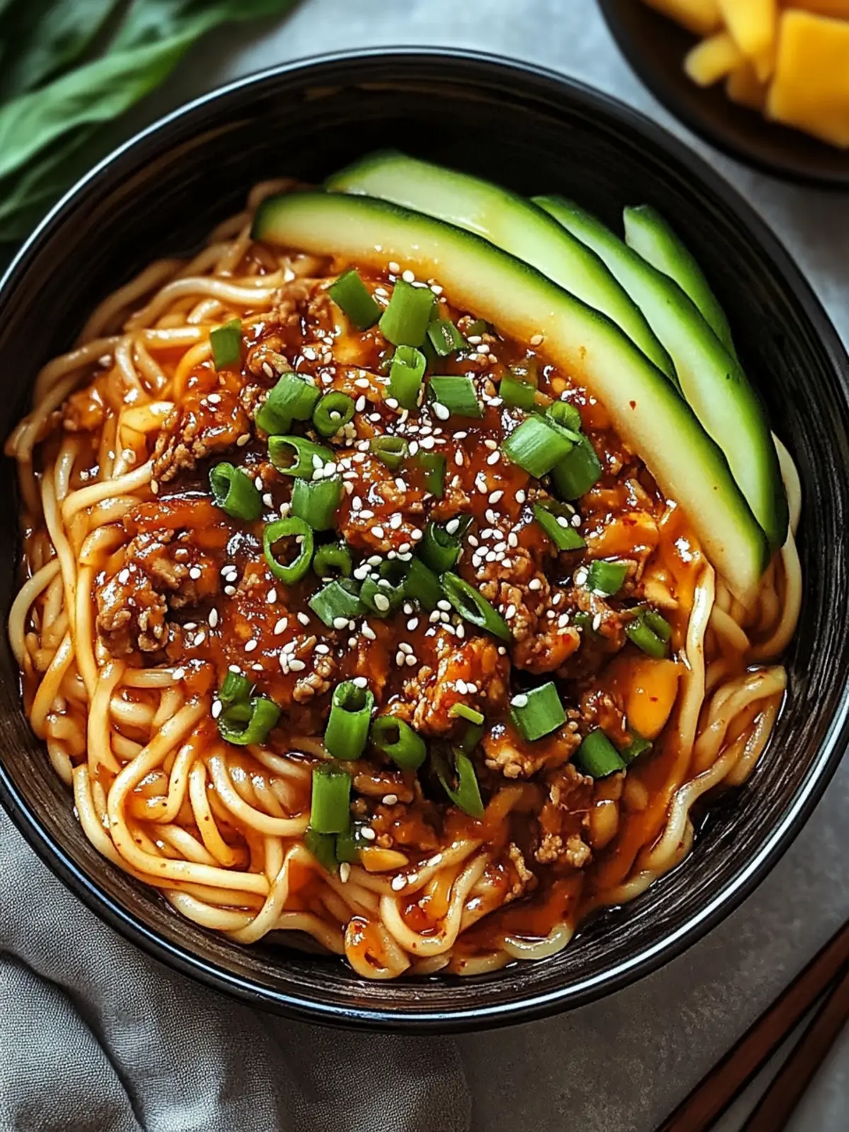 Würzige koreanische Gochujang-Rindfleisch-Nudeln