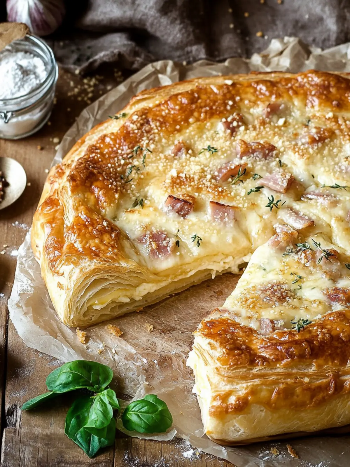 Puff pastry with ham and cheese