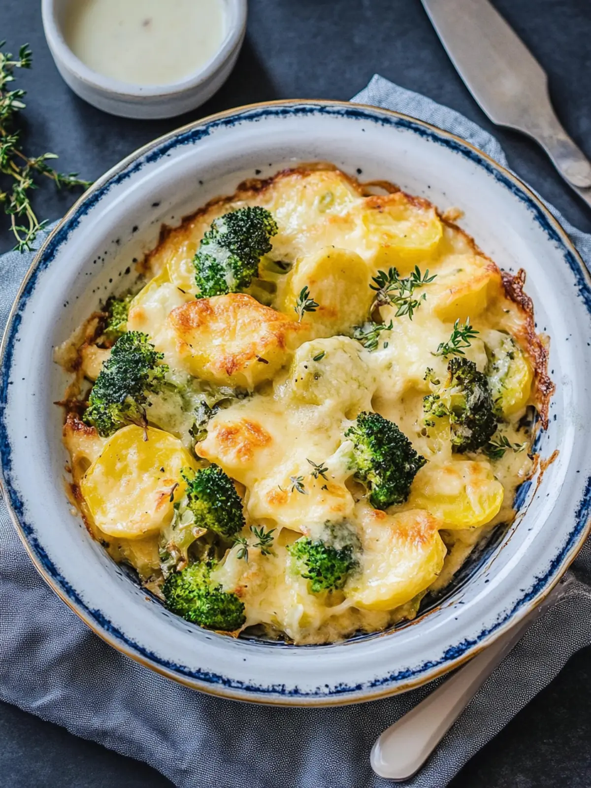 Potato broccoli casserole with béchamel sauce - delicious vegetable gratin
