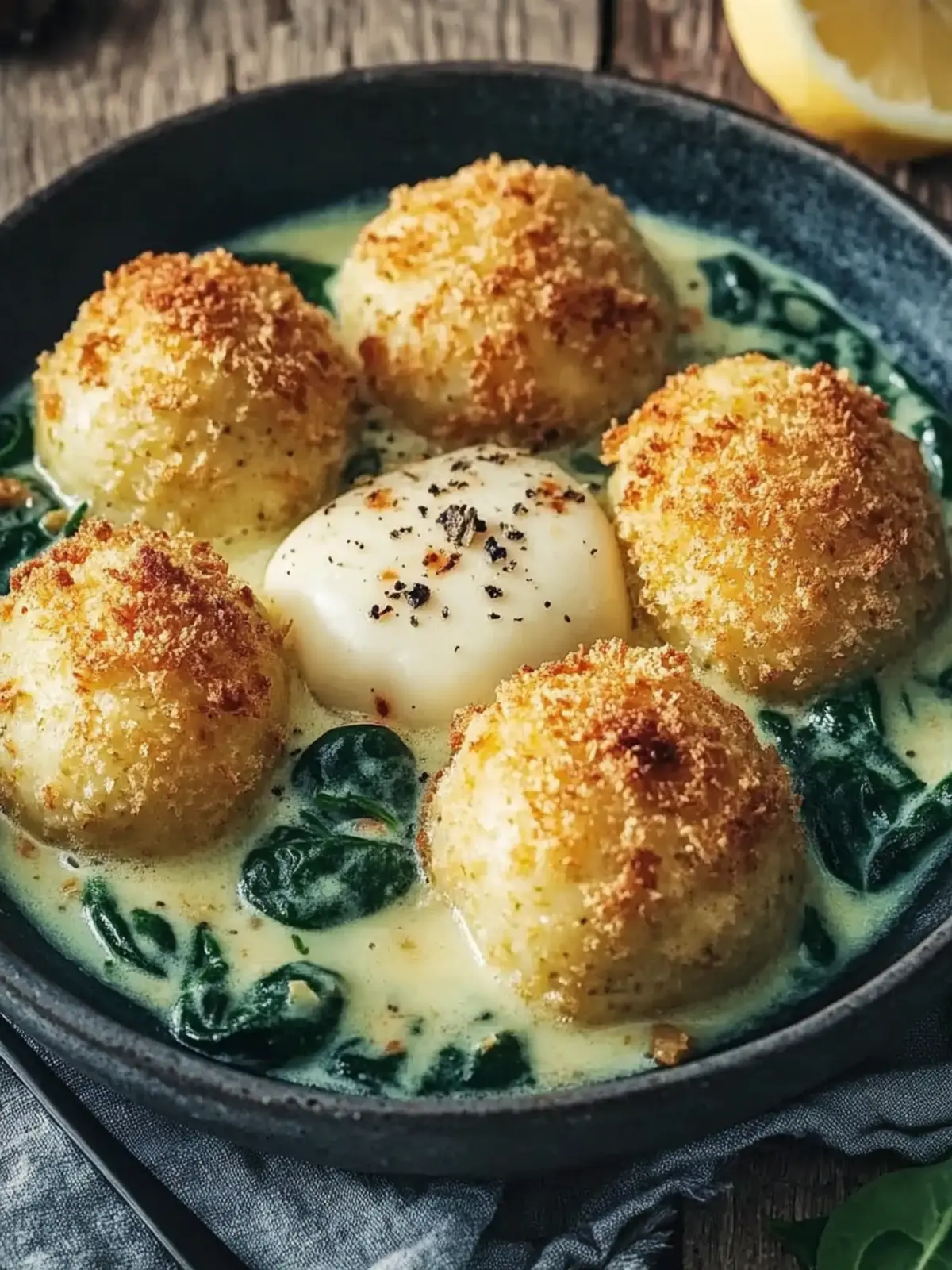 Potato dumplings with spinach cheese sauce – savory & creamy