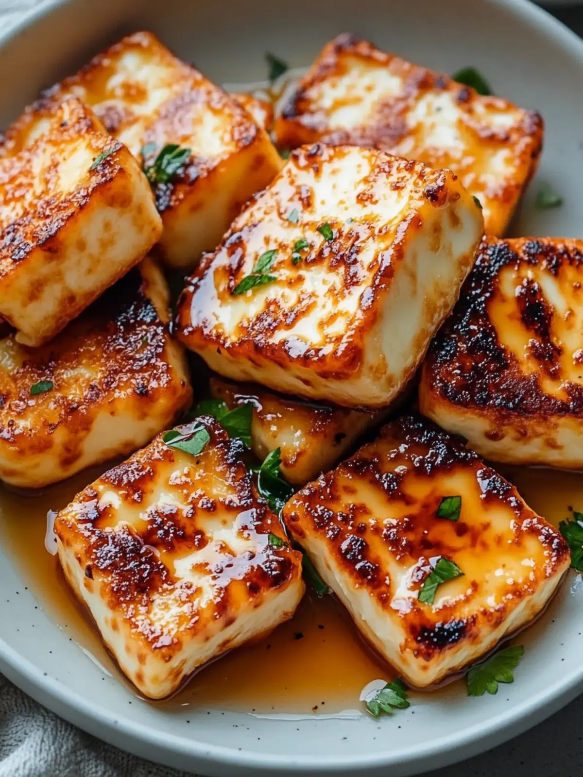 Crispy Luftgebackener Halloumi mit Honigniederschlag