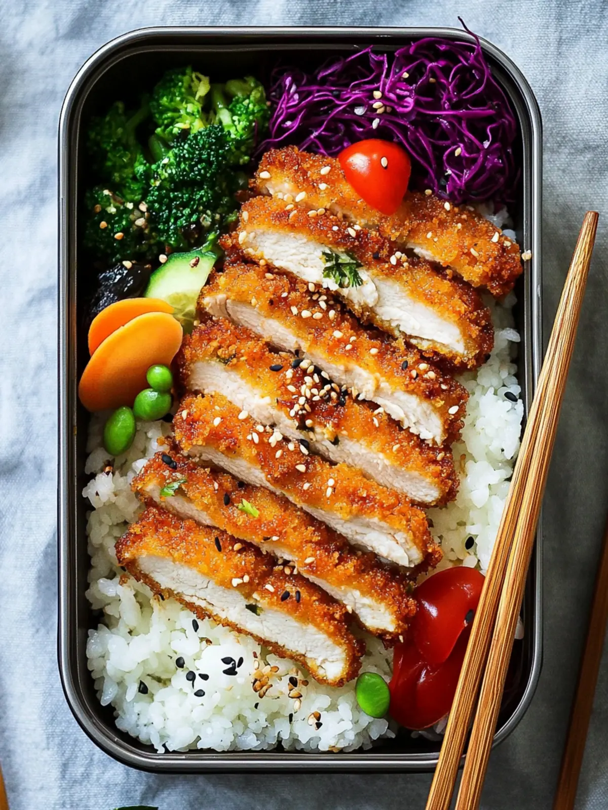Hähnchen Katsu Bento-Box (Einfache japanische Mittagessensidee)
