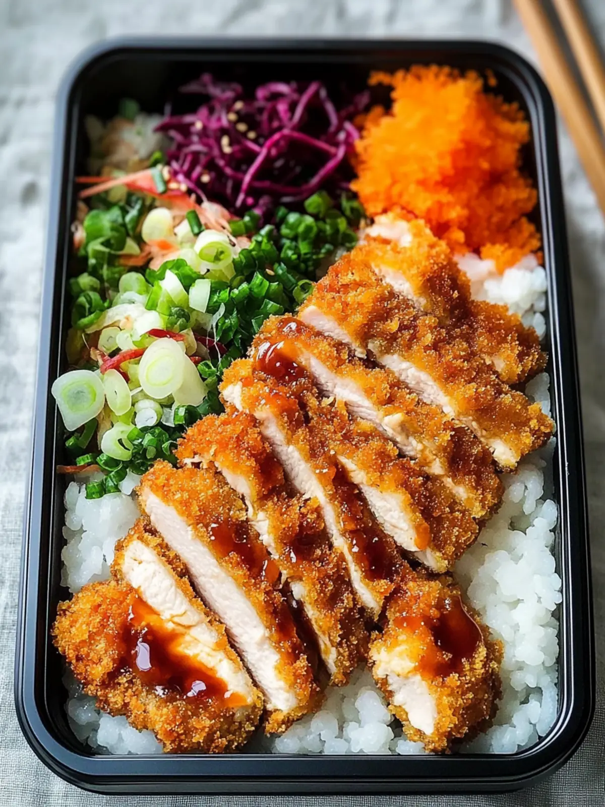 Hähnchen Katsu Bento-Box (Einfache japanische Mittagessensidee)
