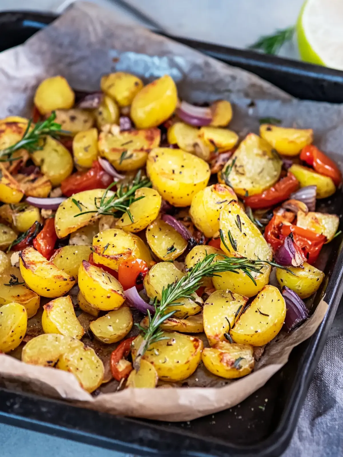 Roasted vegetables with potatoes from the tray - Mediterranean recipe