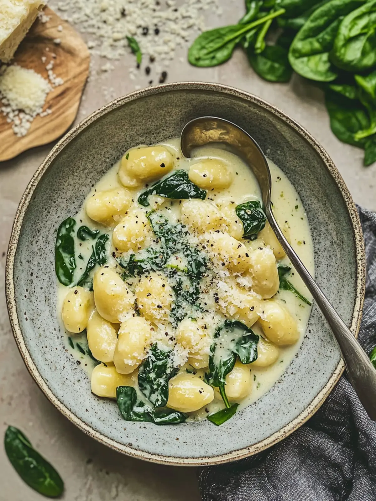 Gnocchi with spinach cream sauce