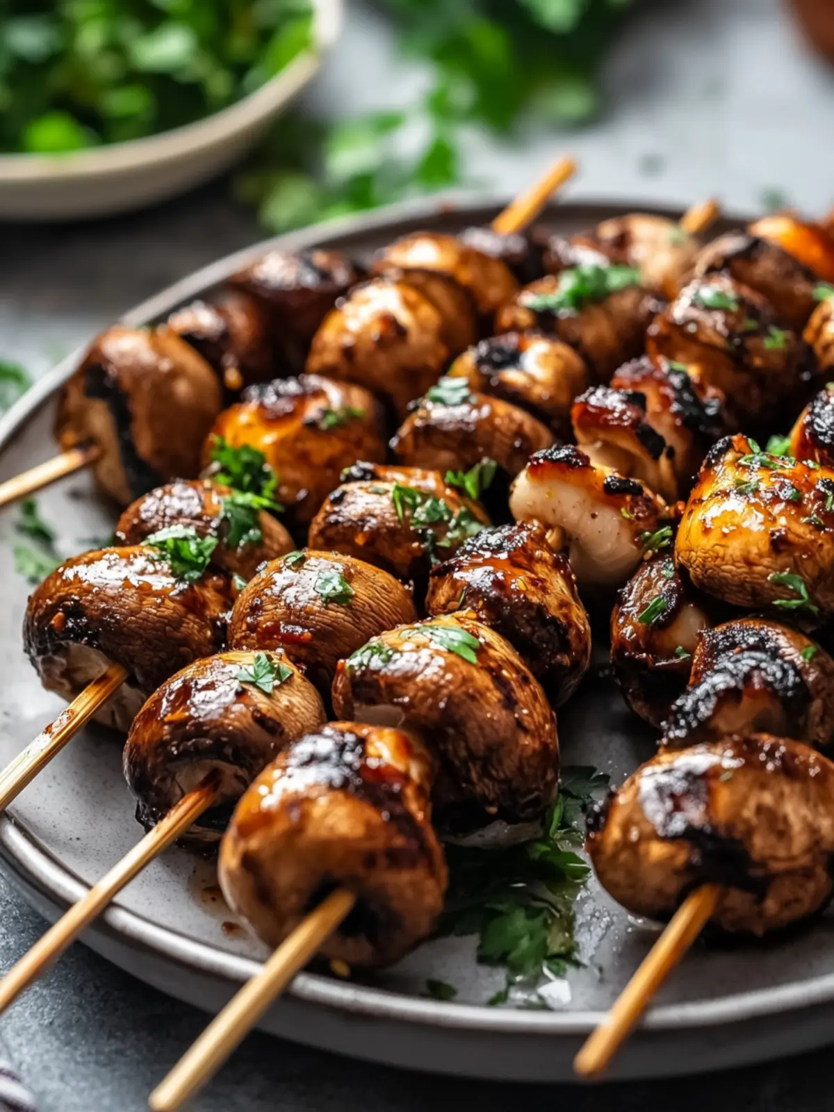 Grilled mushroom skewers with tamarind glaze