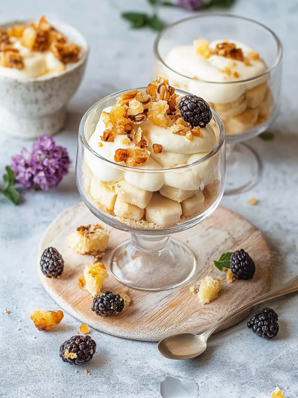 Dessert mit Bienenstich – mit Löffelbiskuits