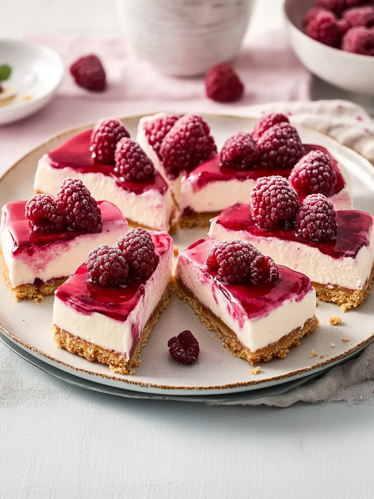 Raspberry cheesecake bars without baking – Quick dessert ideas for Valentine's Day