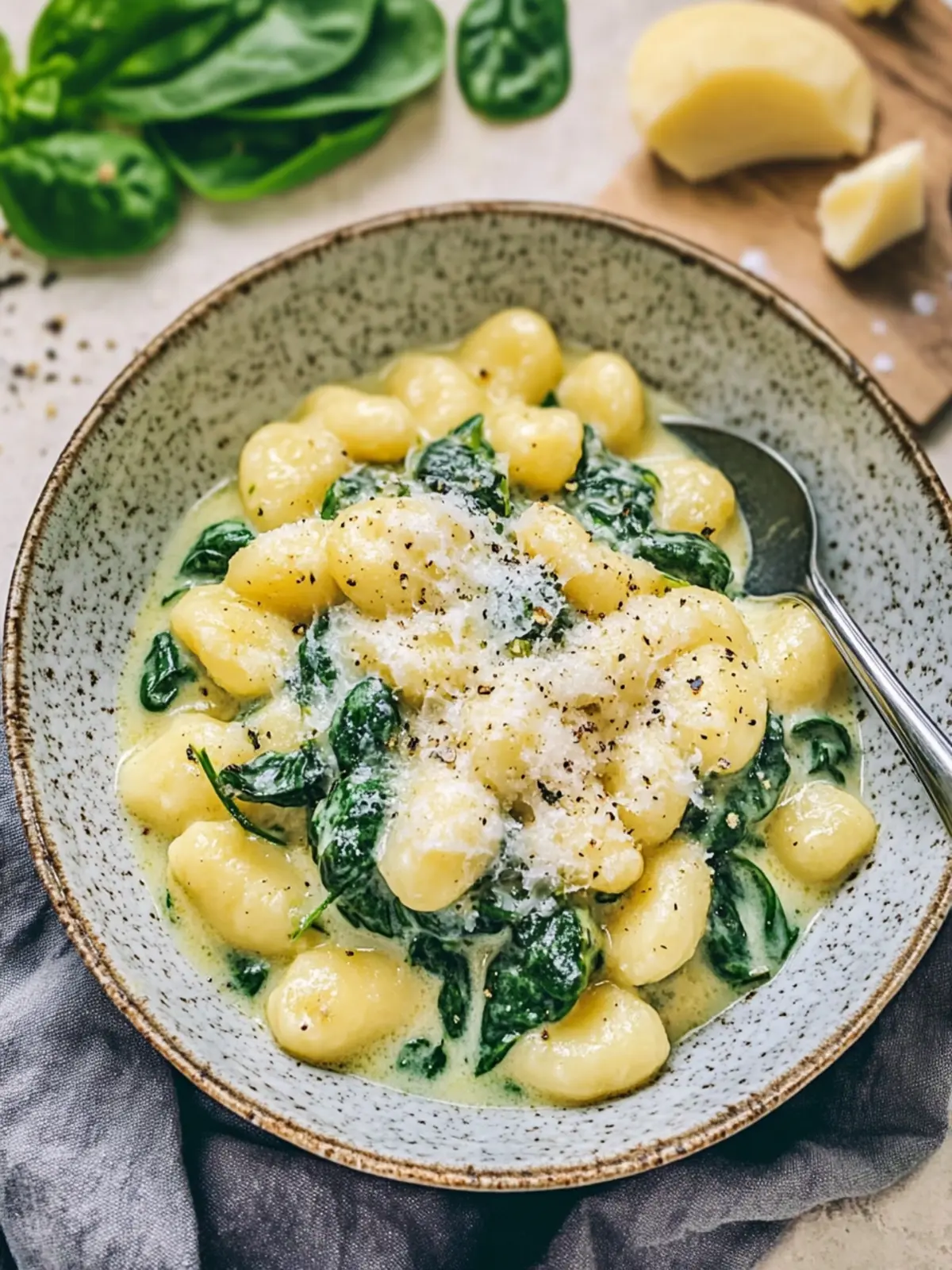 Gnocchi with spinach cream sauce