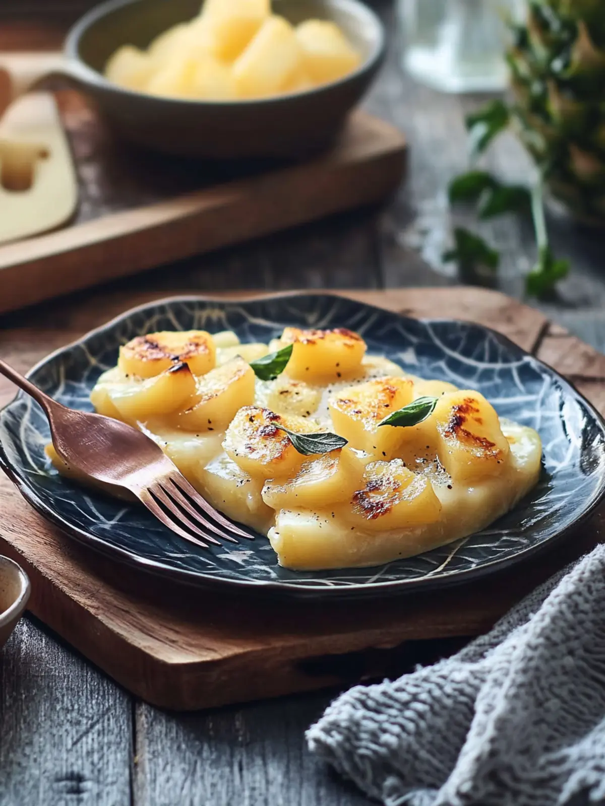 Raclette pans with shrimp and pineapple