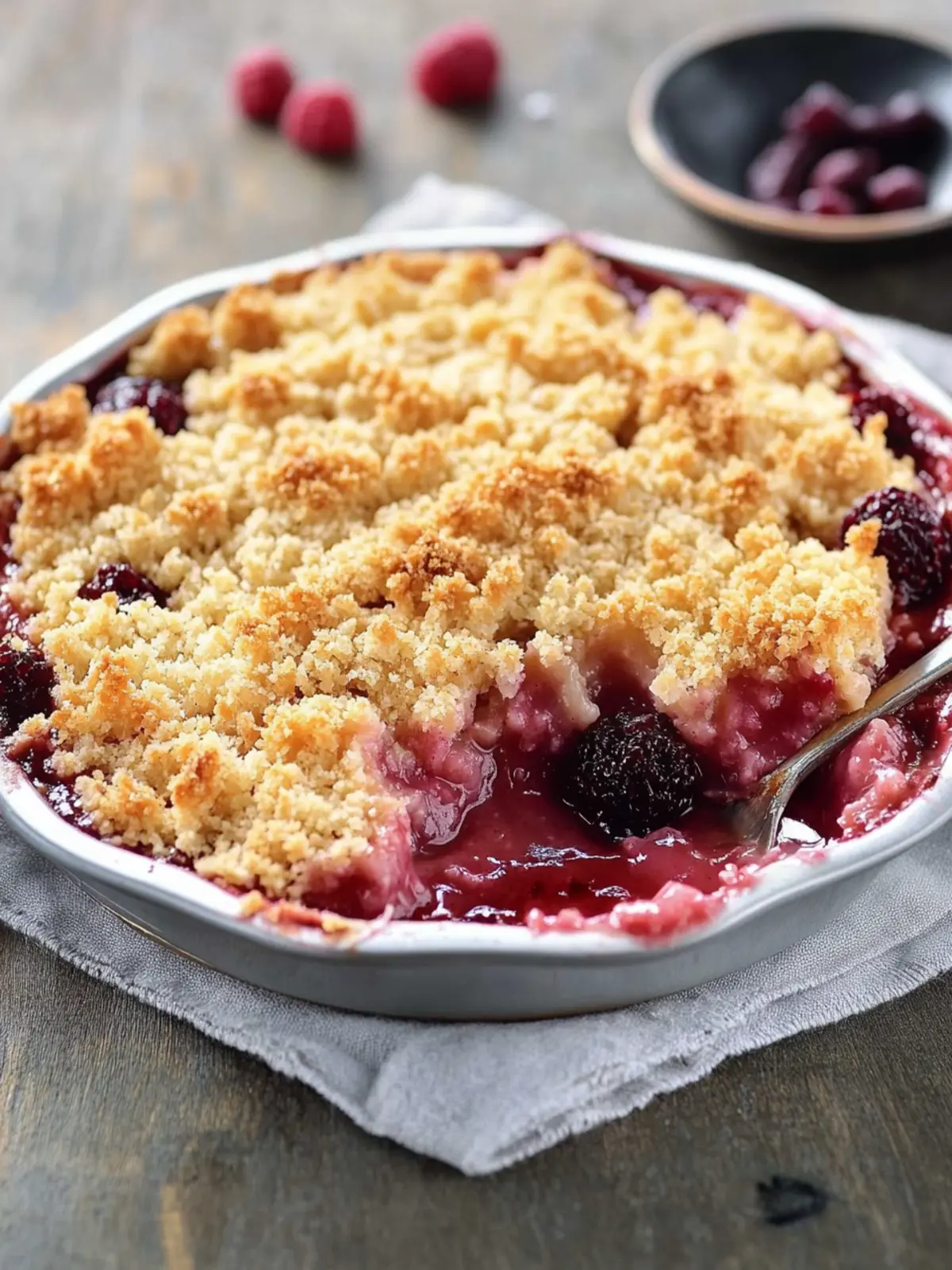 In nur 3 Arbeitsschritten: Dieses Rezept für Pflaumen-Crumble ist einfach, lecker und schnell zubereitet