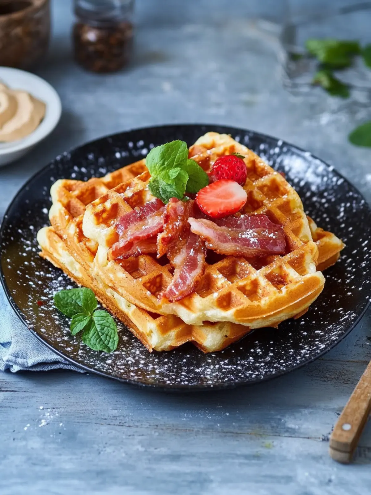 Herzhafte Waffeln mit Spiegelei und Bacon