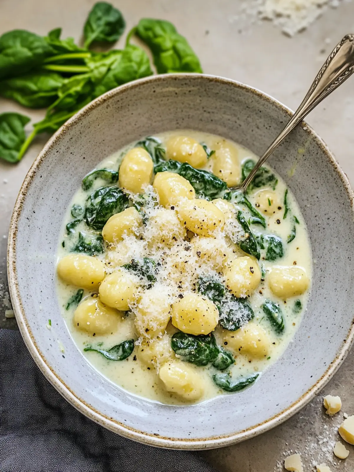 Gnocchi with spinach cream sauce